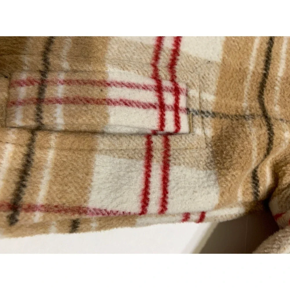Old Navy VTG Pea Coat Plaid‎ Hooded Button Front Pockets Tan 6-12 months